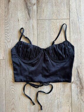 Tiger Mist Black Stretch Satin Underwire Bustier Corset Lacing Crop Top Medium